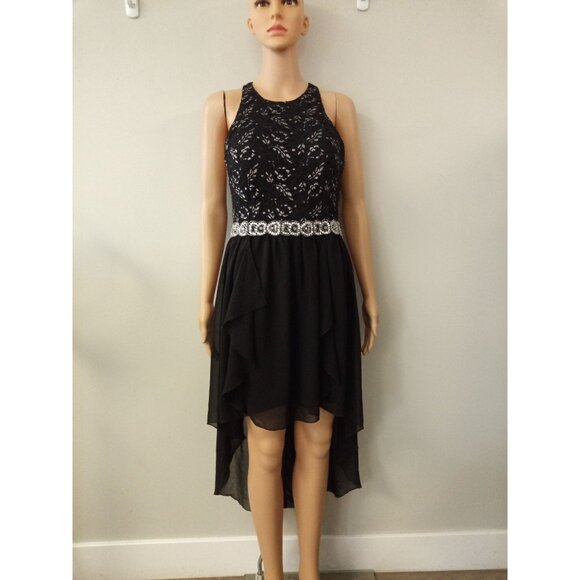 City Studio Junior's Black Silver High Low Dress Size 13 - Picture 1 of 5